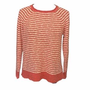 L.L. Bean Coral and Cream Striped Roll Neck 100% otton Sweater Size S